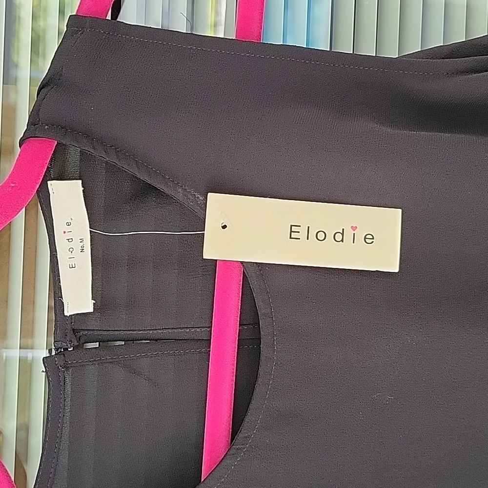Elodie Black Chiffon Pleated Dress Sz M - Picture 2 of 11